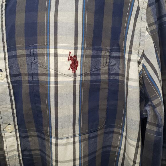 US Polo Assn Men’s XL Shirt Blue Gray Plaid Classic Fit Preppy Americana Vibe - Picture 5 of 10